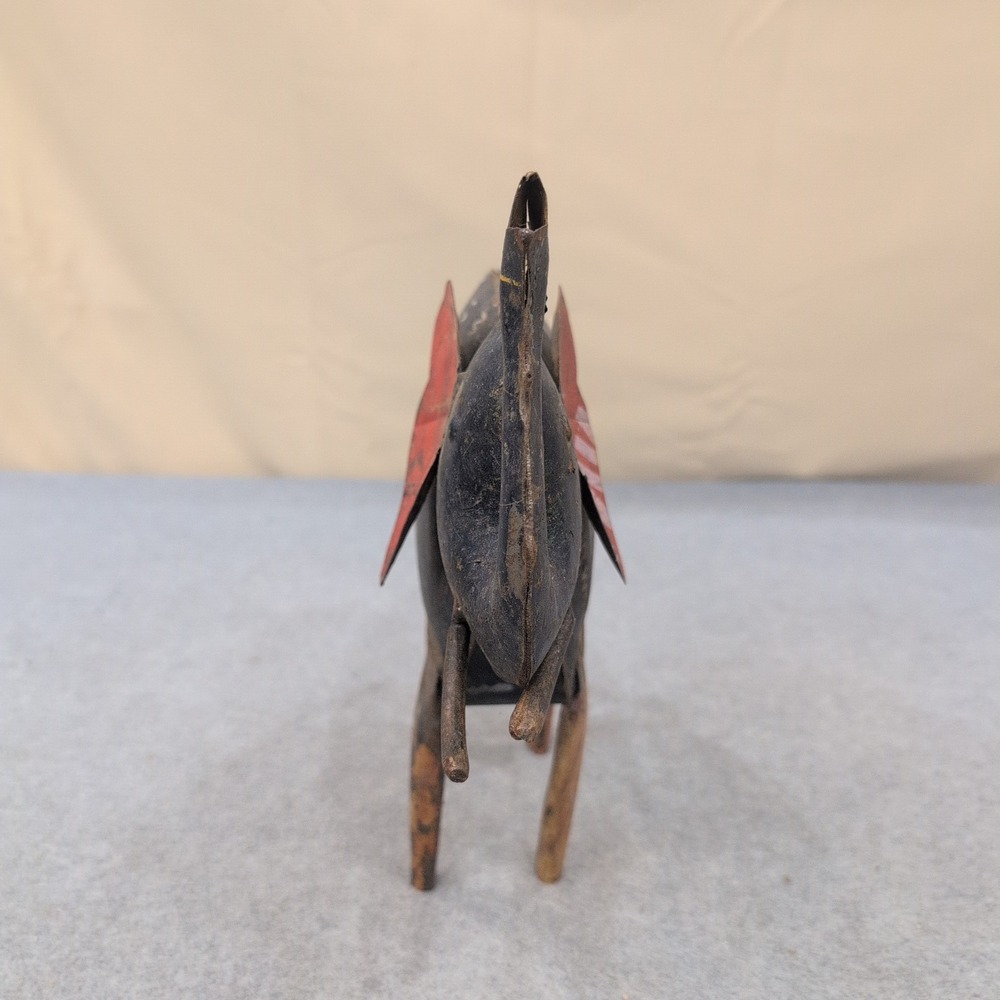 Vintage Folk Art Recycled Scrap Metal Elephant Figurine Black Red Industrial - Picture 2 of 5